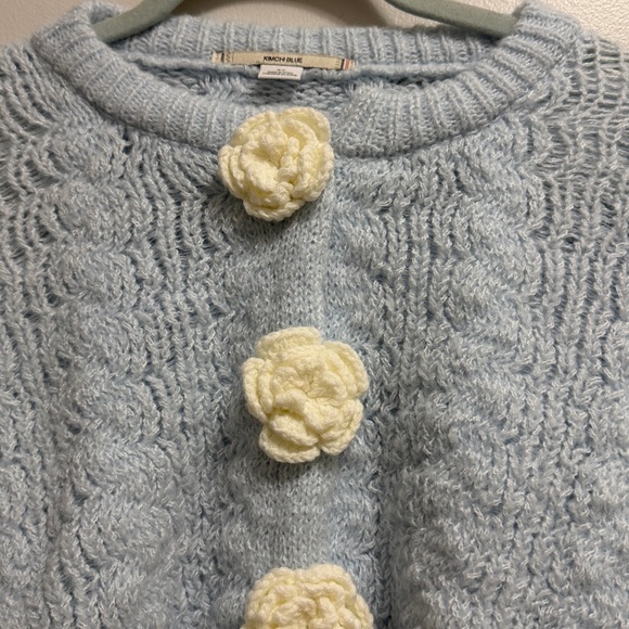 Kimchi Blue Light Blue Sweater with Cream Floral Buttons - Picture 5 of 9